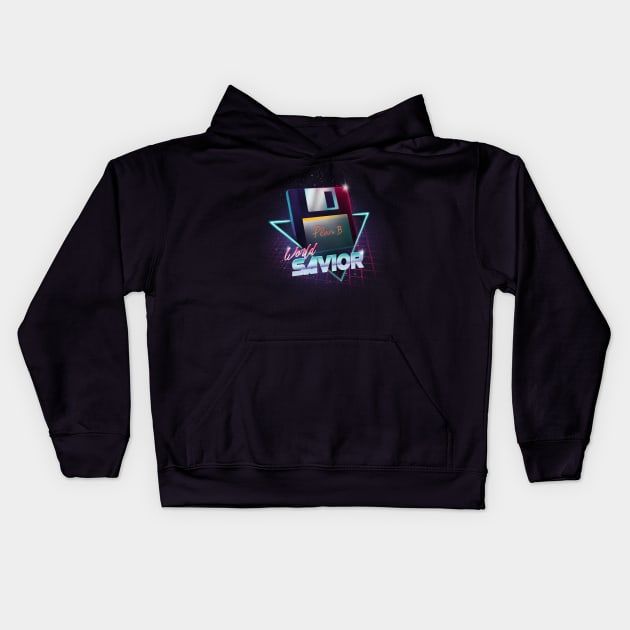 80's World Savior - Retro Wave Floppy Disk - Computer Geek Kids Hoodie by BlancaVidal